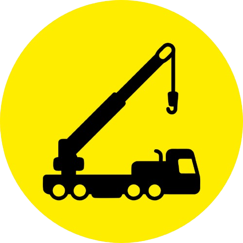 Icon einer Arbeitsbühne vor gelben Hintergrund