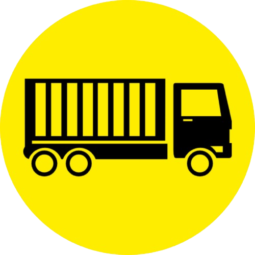 Icon eines LKWs mit Container vor gelben Hintergrund