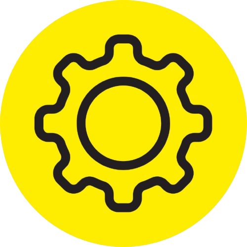 Icon eines Zahnrads vor gelben Hintergrund
